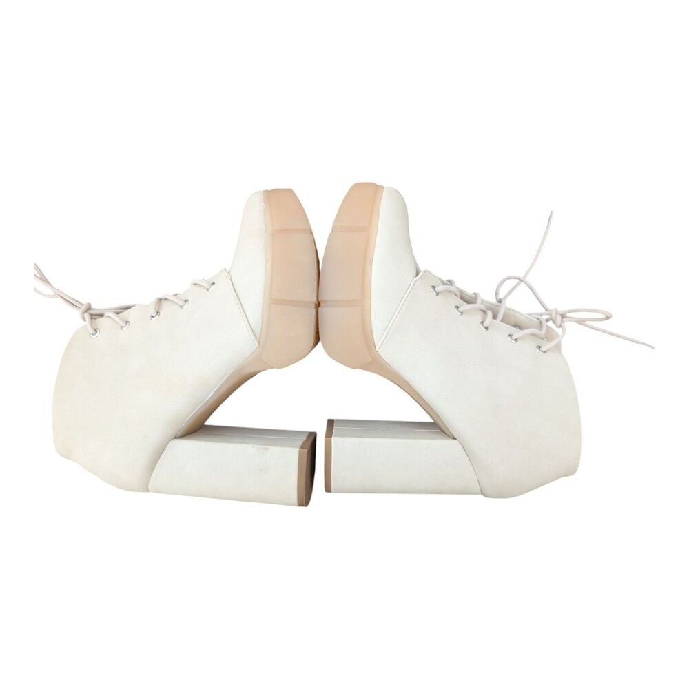 Y-NOT ? Boots Womens 6.5M High Heels Ankle Booties Ivory Faux Leather Lace Up - Picture 7 of 11